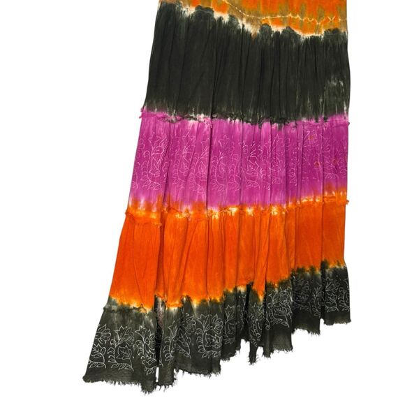 Solitaire Women’s Small Tiered Patchwork Maxi Skirt Indie Hippie Festival - Picture 3 of 7